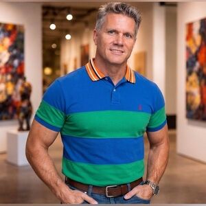 Polo by Ralph Lauren Blue, Green & Orange Stripe Polo